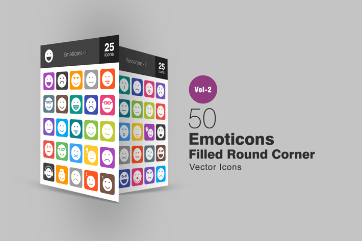 50 Emoticons Filled Round Corner Icons