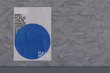 Crumpled Poster On Concrete Wall Mockup