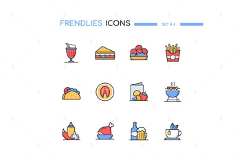 Street food - line design style icons set