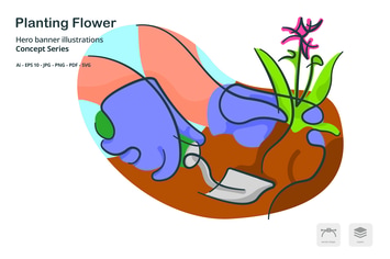 Planting Flower Agriculture Vector Illustration