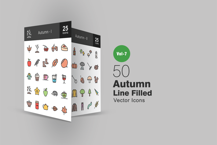 50 Autumn Filled Line Icons