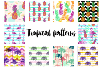 Retro Tropical Seamless Patterns