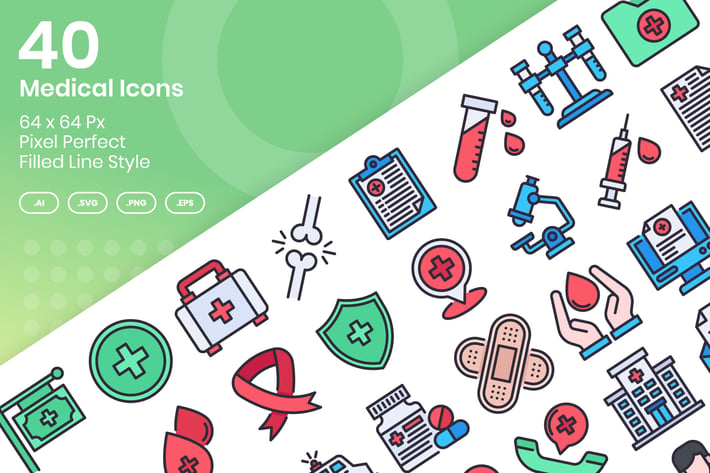 40 Medical Icons Set - Filled Line
