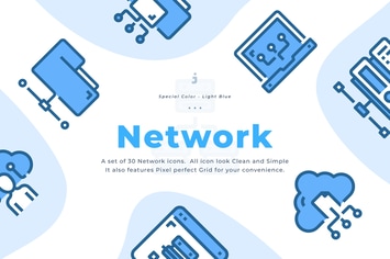 30 Network and Database Icons -  Light Blue