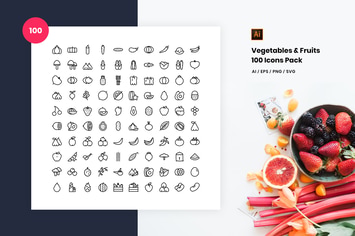Vegetables and Fruits 100 Icon Pack
