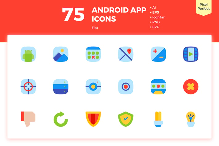 75 Android App Icons (Flat)