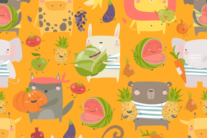 Vector seamless pattern with cartoon animals 