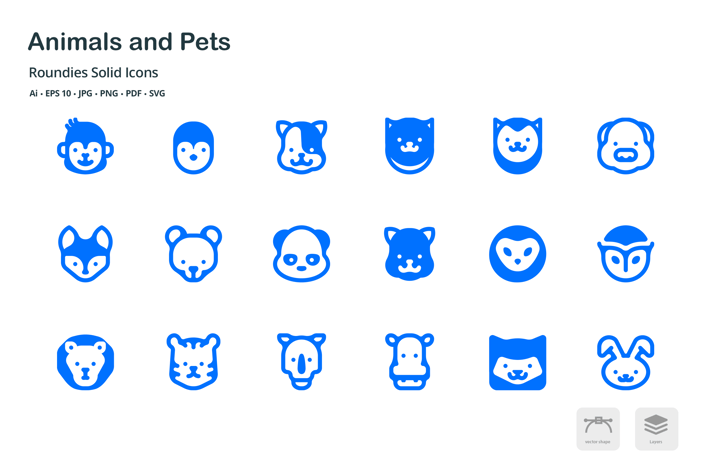 Animals and Pets Roundies Solid Glyph Icons