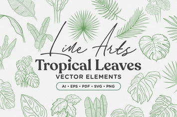 Tropical Leaves Lineart Vector Elements