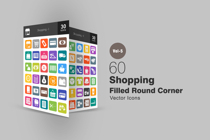 60 Shopping Flat Round Corner Icons