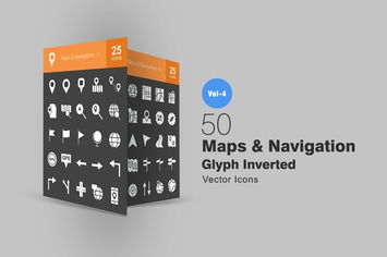 50 Maps & Navigation Glyph Inverted Icons