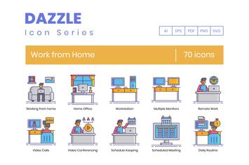 70 Work From Home Line Icons