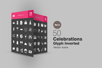 50 Celebrations Glyph Inverted Icons