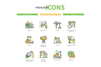 Building and construction line design style icons
