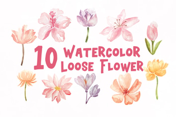 10 Watercolor Loose Flowers Illustration Graphics