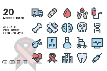 20 Medical Icons Set - Filled Line