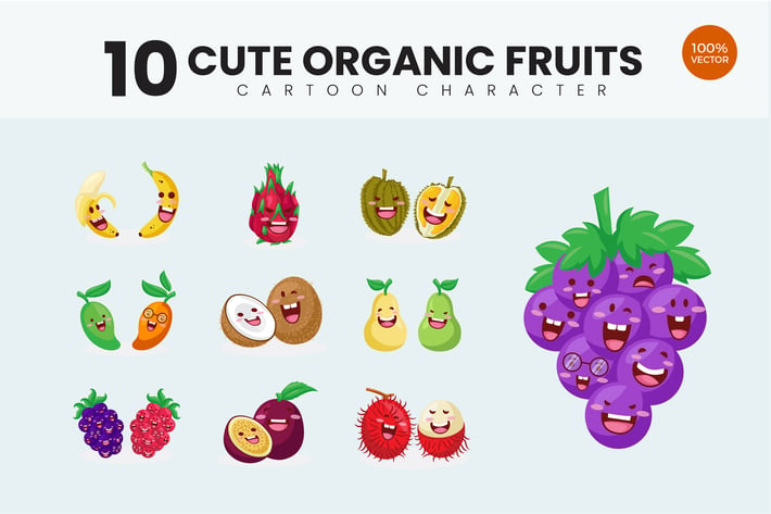 10 Cute Tropical Fruit Vector Illustration Vol.1