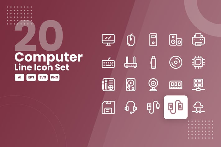 20 Computer Line Icon Set