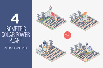 Isometric Solar Power Plant Vector Set 1