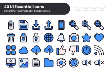 40 UI Essential Icons Set - Filled Line