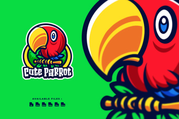 Cute Parrot Cartoon Character Mascot Business Logo