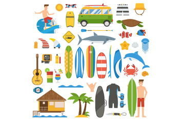 Summer Surfing Vacation Elements Set