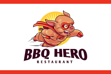 BBQ Hero - Pig Superhero Barbecue Mascot Logo