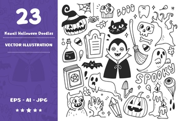 Kawaii Halloween Doodle Set
