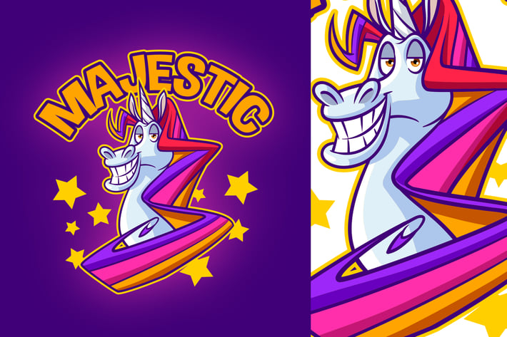 Cartoon Majestic Unicorn Mascot Logo