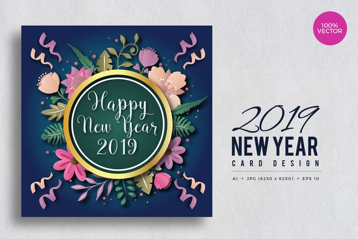 Happy New Year 2019 Floral Vector Card Vol.1