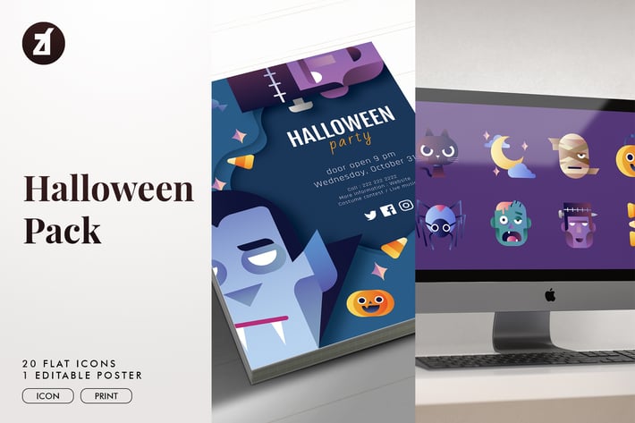 Halloween icon pack with bonus graphic templates