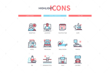 Hotel services - line design style icons set