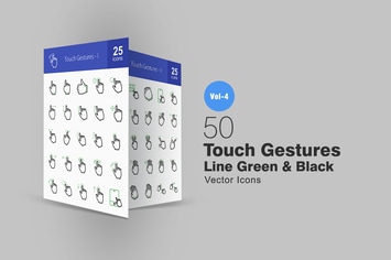 50 Touch Gestures Line Green & Black Icons