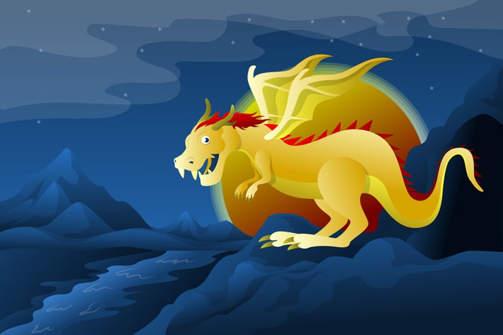 Dragon in a Fantasy World - Landscape Illustration