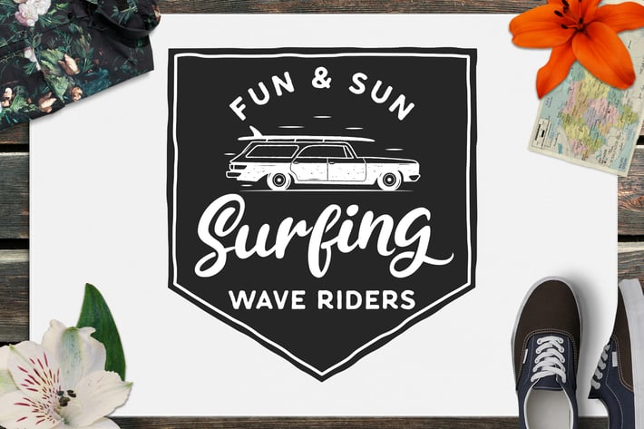Surfing Retro Logo Design, Wave Rider TShirt Print