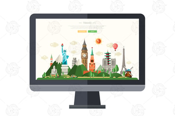 Flat design illustration with famous landmarks