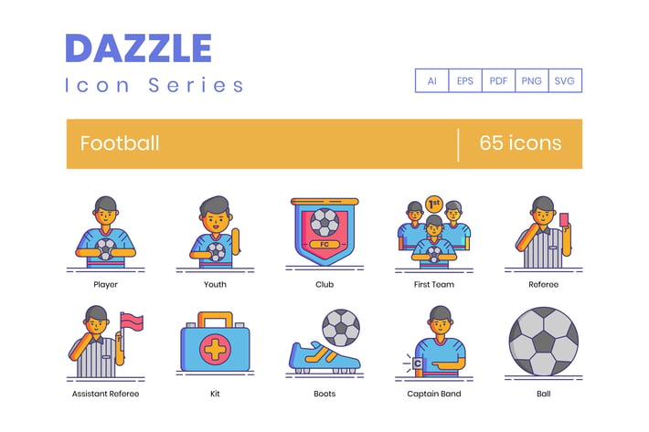 65 Football (Soccer) Line Icons