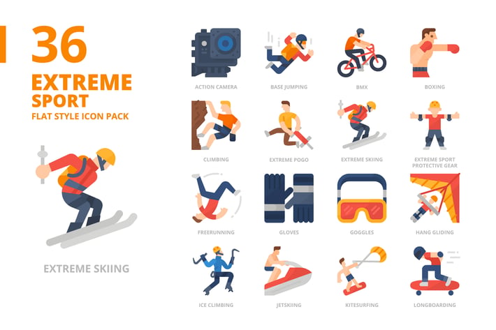 Extreme Sport Flat Style Icon Set