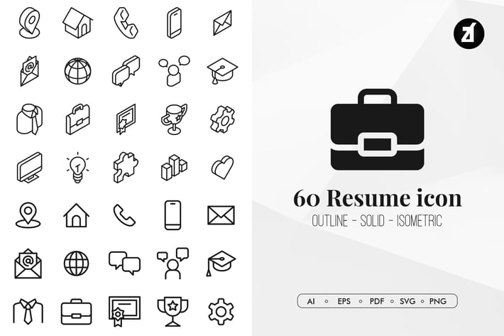 60 Resume essential icon pack