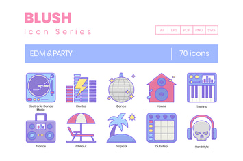 70 EDM & Party Line Icons