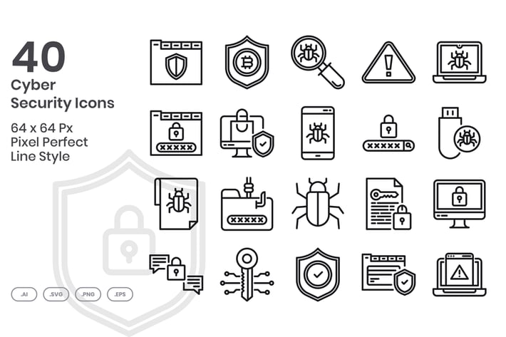 40 Cyber Security Icons set - Line