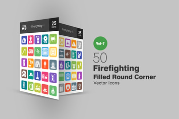 50 Firefighting Filled Round Corner Icons