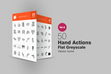 50 Hand Actions Flat Greyscale Icons