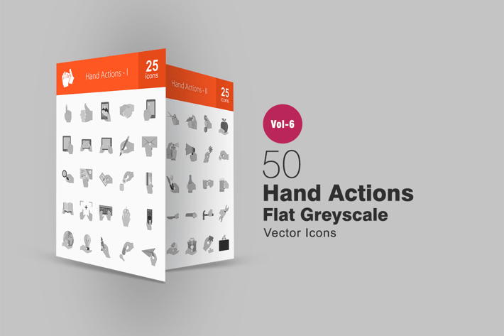 50 Hand Actions Flat Greyscale Icons