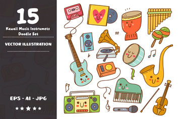 Kawaii Music Instruments Doodle Set