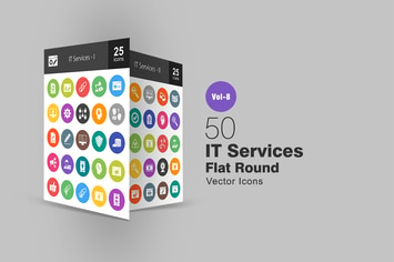 50 IT Services Flat Round Icons