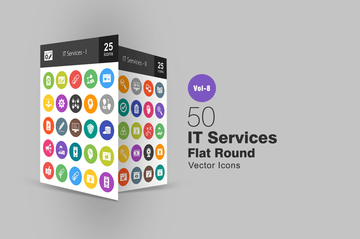 50 IT Services Flat Round Icons