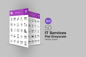 50 IT Services Flat Greyscale Icons