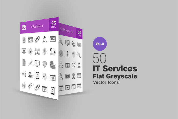 50 IT Services Flat Greyscale Icons