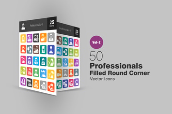50 Professionals Filled Round Corner Icons